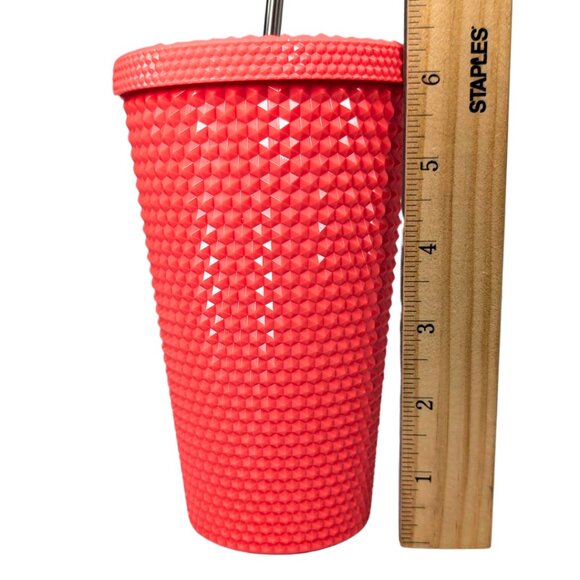Starbucks 2022 Studded Coral Grande 16 fl oz Acrylic Plastic Beverage Sipper - Picture 3 of 8
